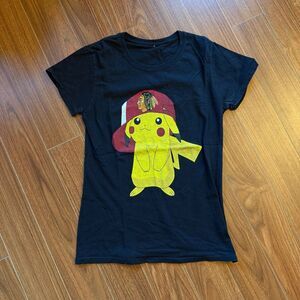 Unbranded Pikachu Blackhawks Black Graphic Tee Women’s Size XS/S Approx